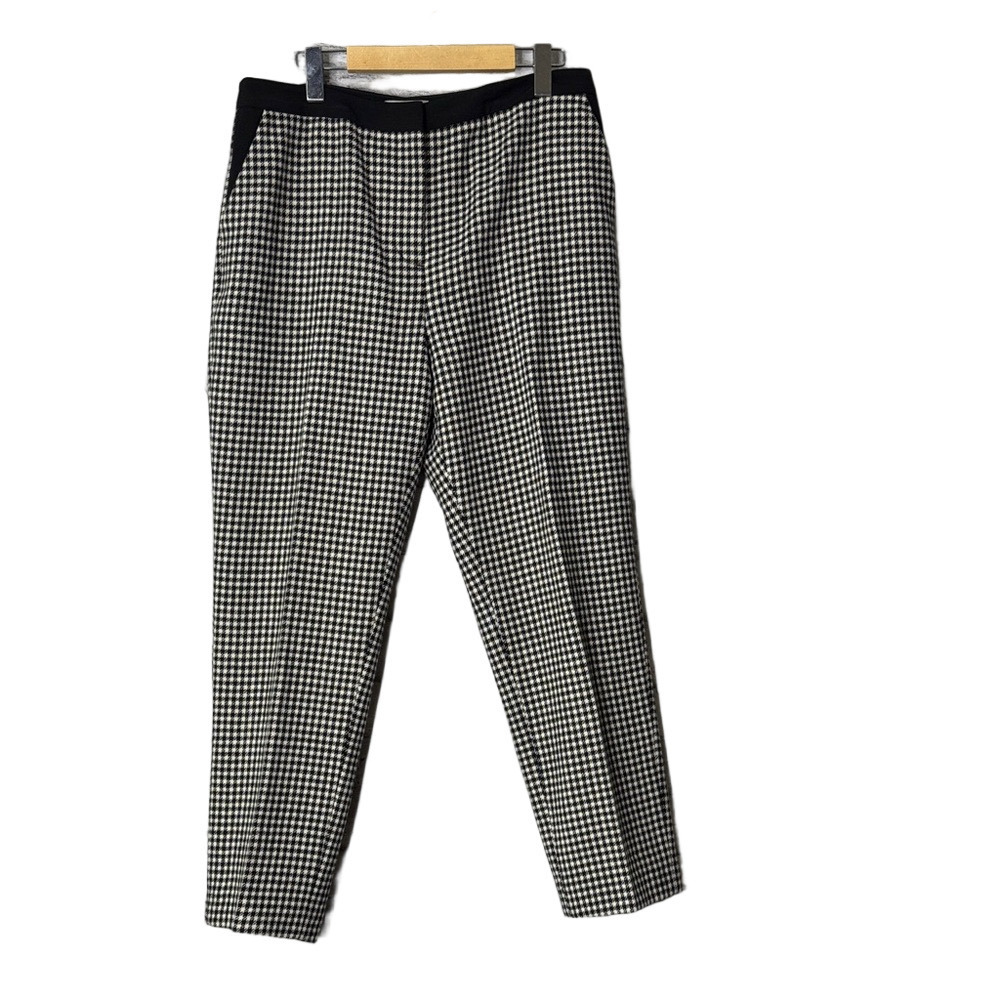Hobbs Women's Black and White Houndstooth Lined Checkered Tapered Pants